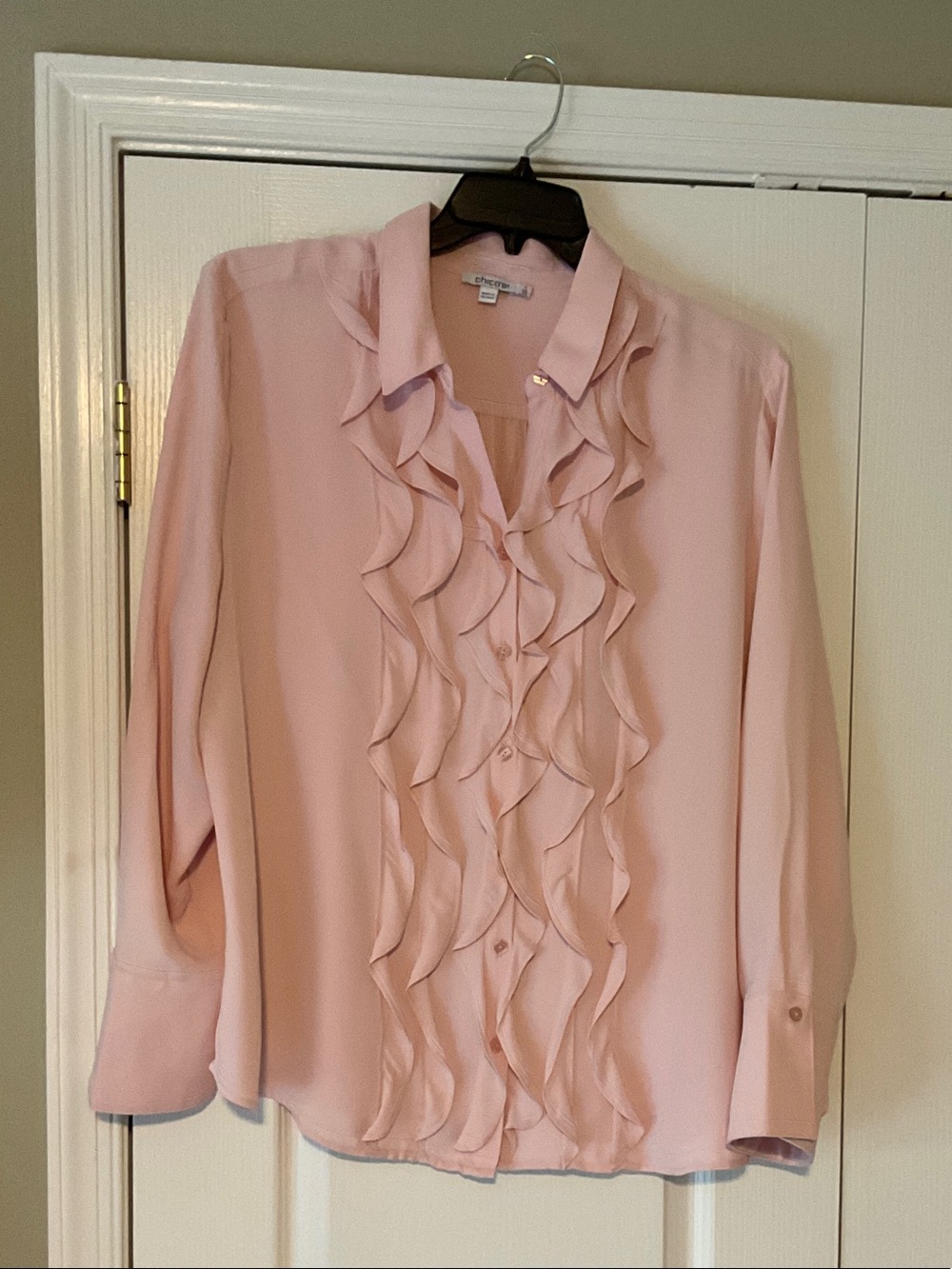 Chico's Light Pink Ruffle Front Blouse